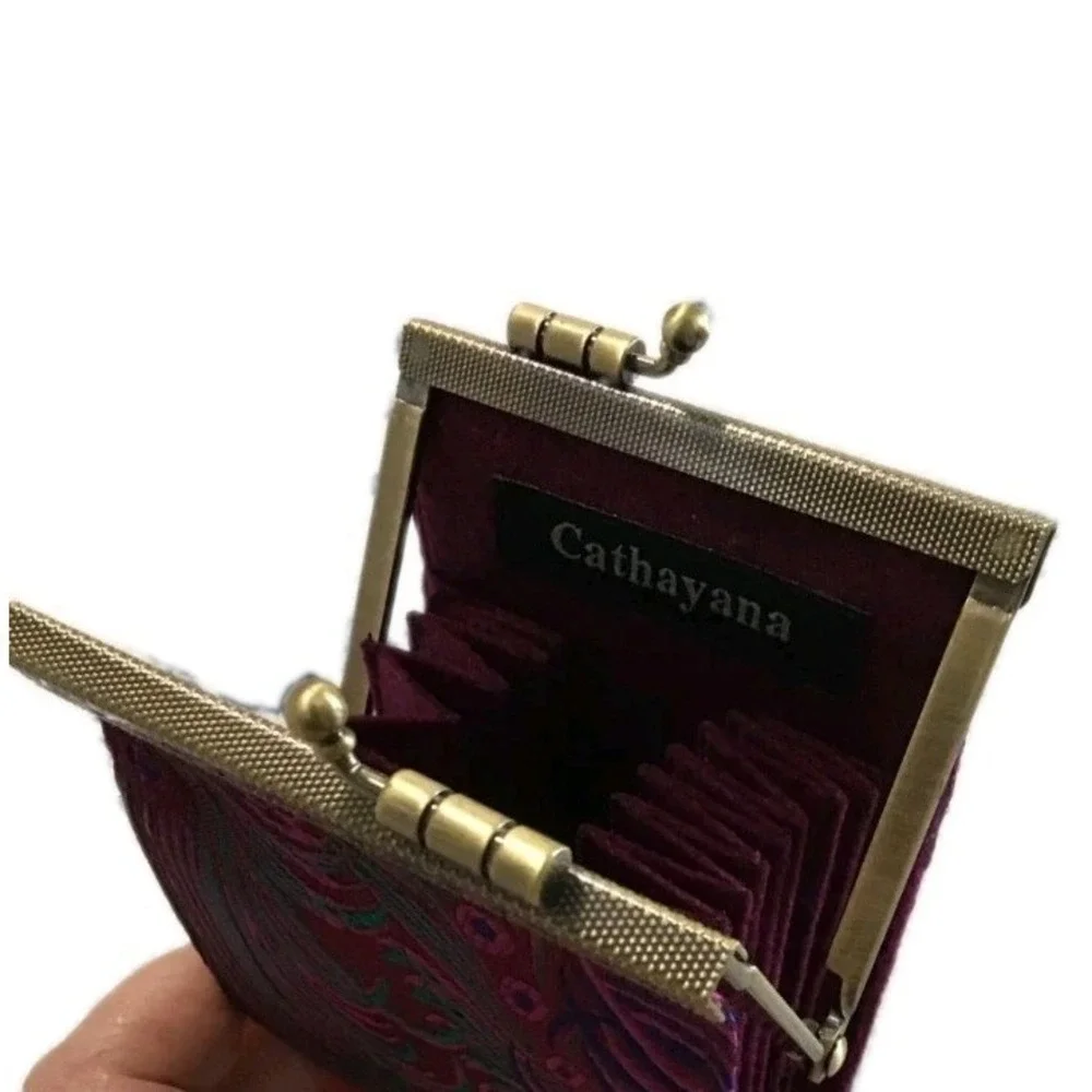 Cathayana Purple Brocade Peacock Feather Card Holder Wristlet Wallet 5